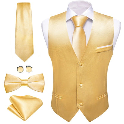 Elegant Silk Vest for Men Wedding Solid Gold Green Pink Purple Red Waistcoat Tie Bowtie Set Sleeveless Jacket Suit Barry Wang