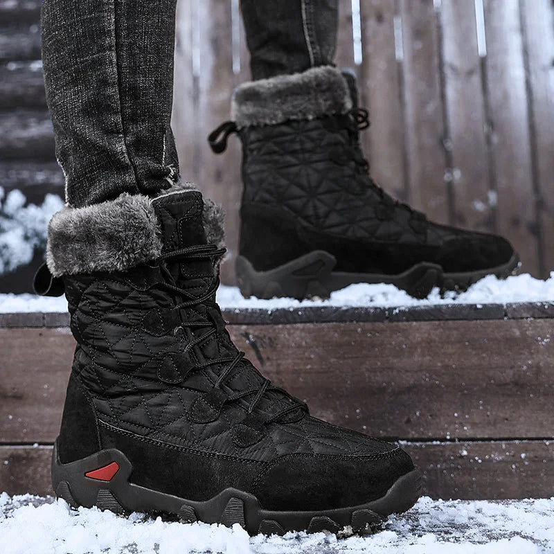 New Winter Men Snow Boots Fur Plush Warm Men Ankle Boots Plus Size Waterproof Men Boots Outdoor Non-Slip Hiking Boots Work Shoes