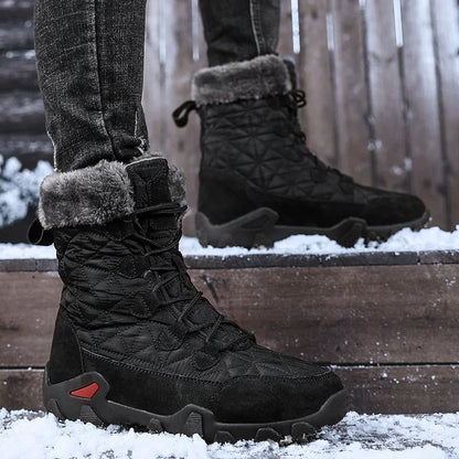 New Winter Men Snow Boots Fur Plush Warm Men Ankle Boots Plus Size Waterproof Men Boots Outdoor Non-Slip Hiking Boots Work Shoes
