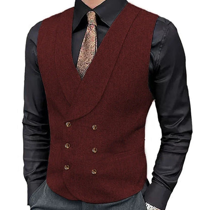 Men Vest Brown Herringbone Double Button With Lapel Waistcoat For Wedding Business Formal Banquet Work Daily Men Suit Vest