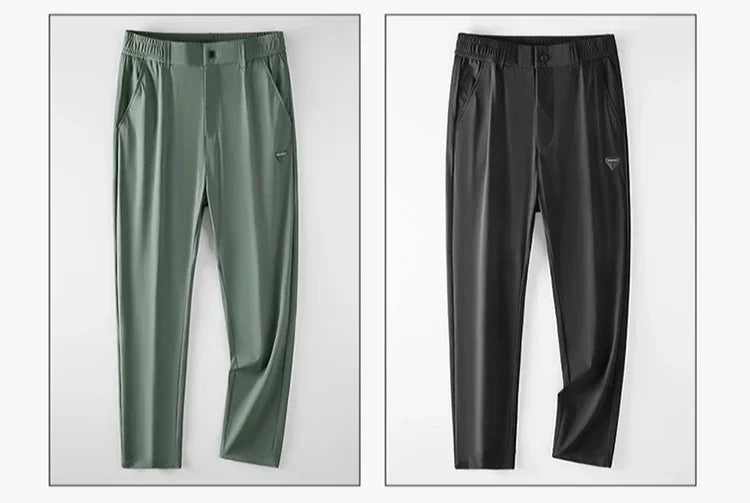 Korean Street Summer Y2K Men's Ice Silk Casual Pants All Match Elastic Sweatpants Office Business Fashion Straight Suit Trousers