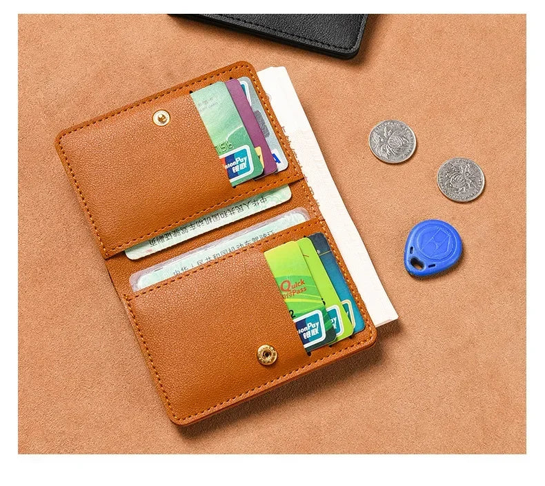 2025 Soft Leather Mini Wallet – Slim Foldable Card Case with Snap Closure for Women & Men