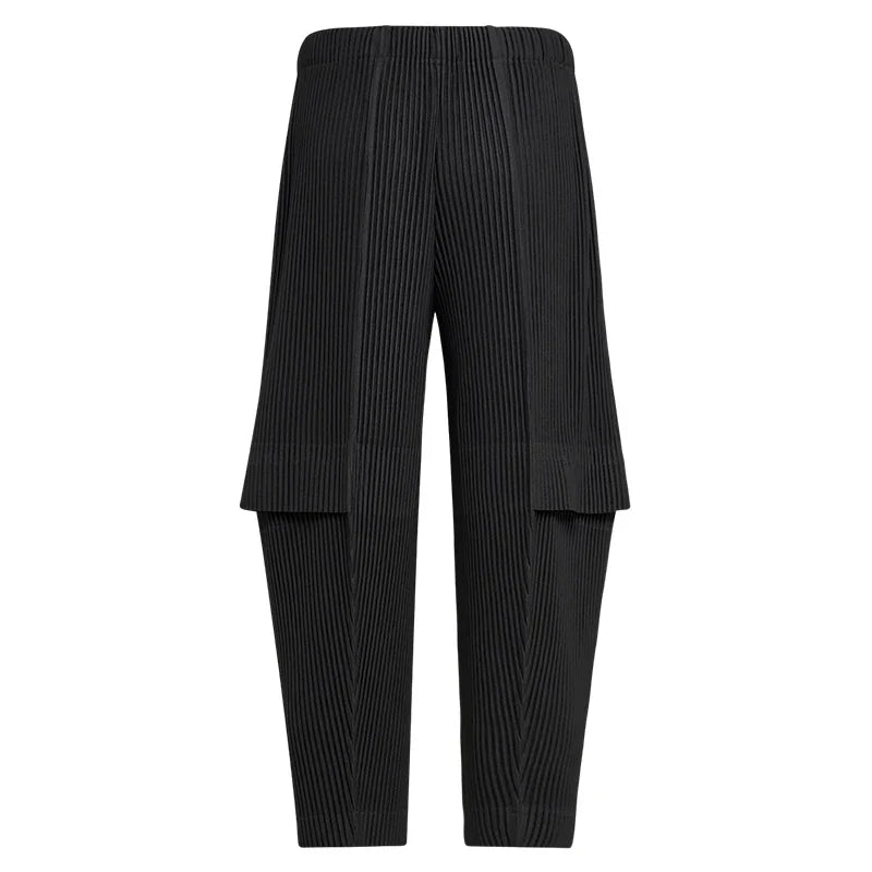 Pleated Man Loose Cargo Pants Nine-point Pants Fashion Casual Streetwear Miyake Pants