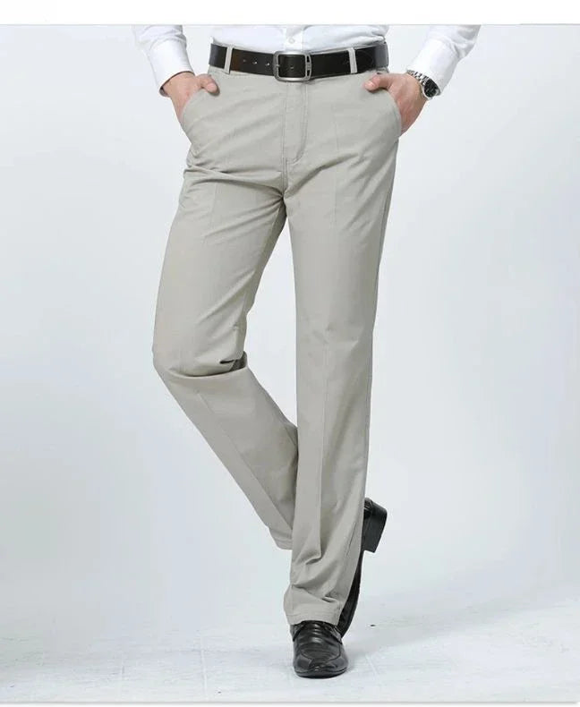 Summer Thin Pants 100% Cotton Men's Autumn Thick Suit Pant Slacks High Waist Straight Loose Bland Solid Business Casual Pants
