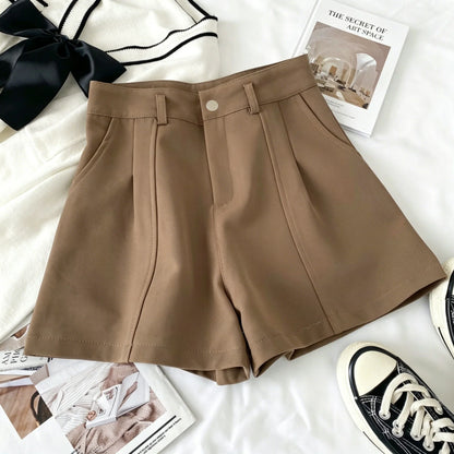 Casual Women A-Line Shorts Fashion Office Lady Commute Vintage Solid High Waist Short Pants Casual Streetwear Summer Trousers