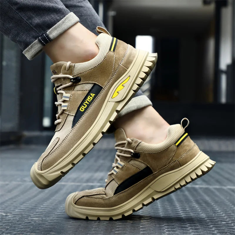 Black Leather Work Safety Shoes Waterproof Indestructible Steel Toe Cap Labor Shoes For Men Breathable Anti Smashing Sneakers