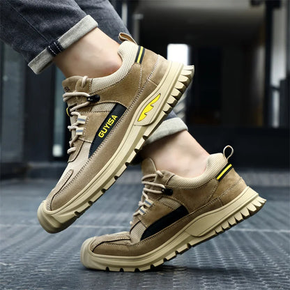 Black Leather Work Safety Shoes Waterproof Indestructible Steel Toe Cap Labor Shoes For Men Breathable Anti Smashing Sneakers