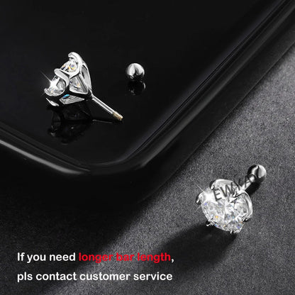 925 Sterling Silver 0.2-2ct D VVS1 6 Prong Diamond with GRA Moissanite Screw Stud Earrings For Women Wedding Fine Jewelry