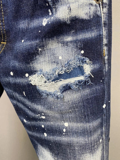 Men Jeans Dsq2 Denim Pants Hole Slim Pencil Trousers Buttons Party Clothes coolguy D2 JEANS for husband blue