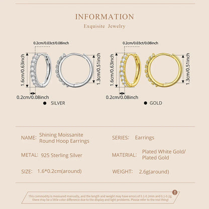 Moissanite Half Enternity Hoop Earrings for Women, Lab Diamond 925 Sterling Silver Hypoallergenic Round Huggies Earrings