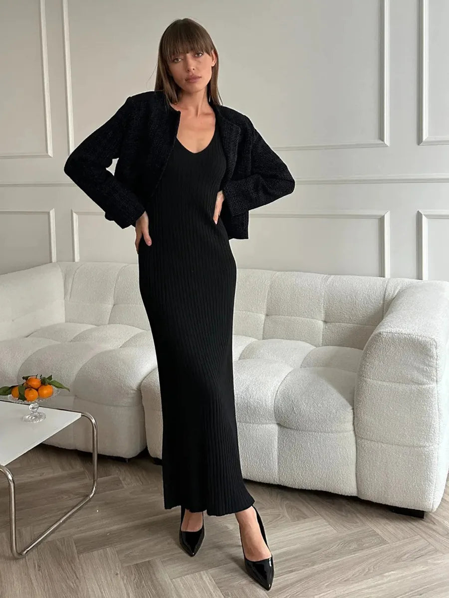 Women's Sleeveless Knitted Dress Strap Summer Fashion Wide Shoulder Inner Long Skirt Slim Fit Casual Dresses