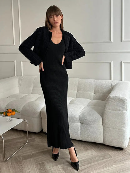 Women's Sleeveless Knitted Dress Strap Summer Fashion Wide Shoulder Inner Long Skirt Slim Fit Casual Dresses