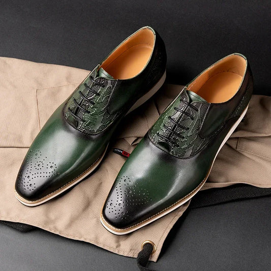 Men's Genuine Leather Brogue Shoes|All-Season Sport Casual Footwear|High-Quality Leather Dress Shoes|Comfortable Walking Shoes