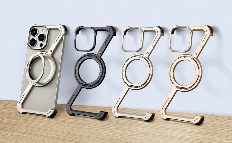 Z Case for iPhone 16 15 14 13 12 Pro Max for Magsafe 360°Rotatable Magnetic Kickstand Metal Frameless Bumper Phone Cover