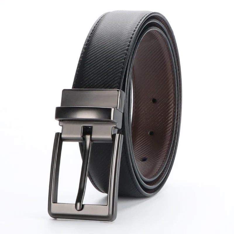 1pcs Men's Leather Reversible Belt, Rotate Black Buckle