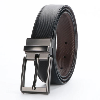 1pcs Men's Leather Reversible Belt, Rotate Black Buckle