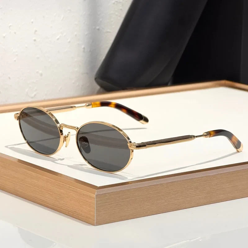 Alloy Small Oval Sunglasses Acetate Germany Trendy Fashion Design UV400 for Men Women Classical Vintage Eyeglasses