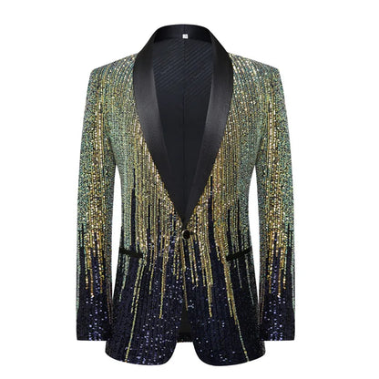 New Men's Luxury Sequin Suit Jacket Single Button Slim Fit Male Wedding Prom Party Bar KTV Stage Performance Dress Blazer