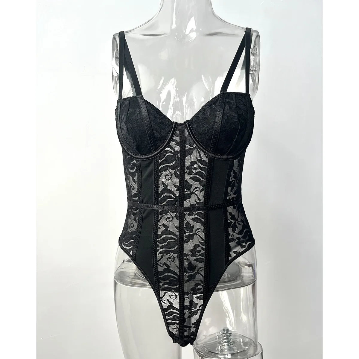Sexy Lace Bodysuit for Women Bodies Elegant Women's Top 2025 New Summer Solid Bodycon Ribbed Bodysuits