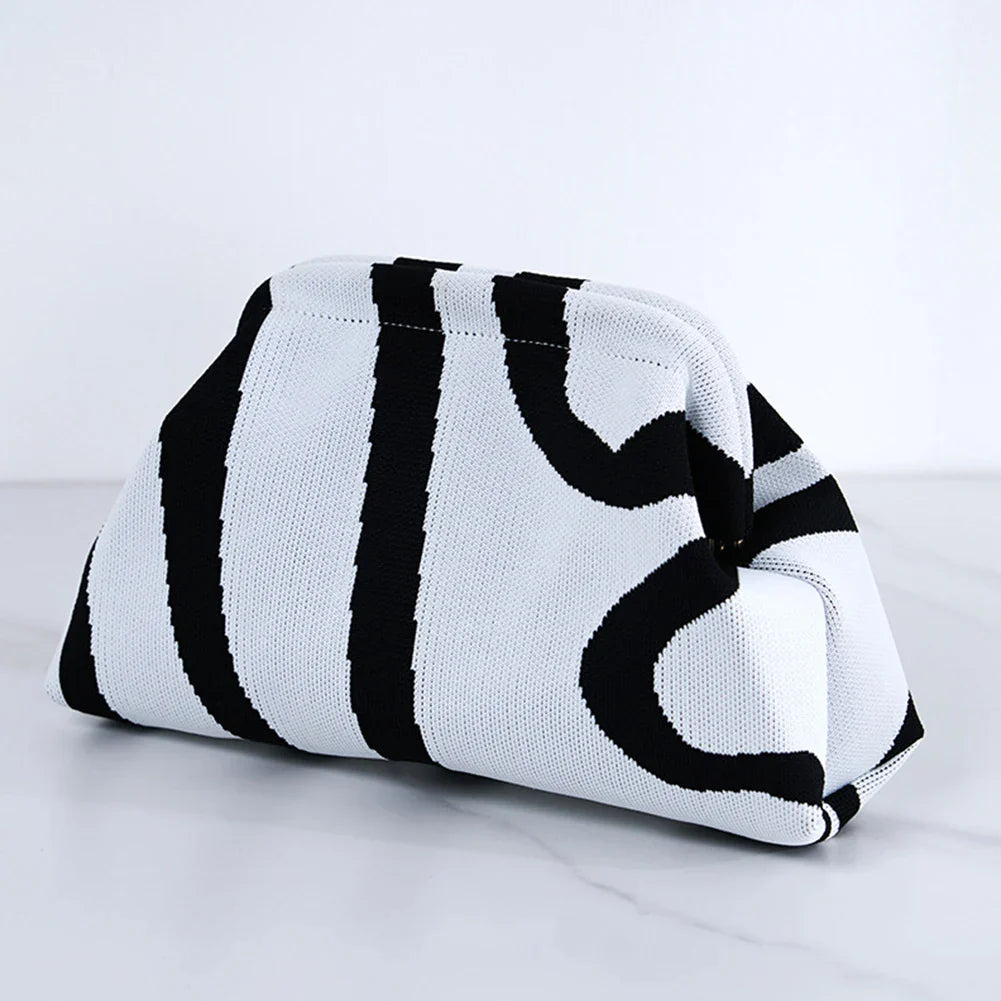 Summer Beach Clutch Bag Contrast Color Small Crochet Handbag Knitting Dumpling Clutch for Women Cute Cloud Casual Colorblock Bag