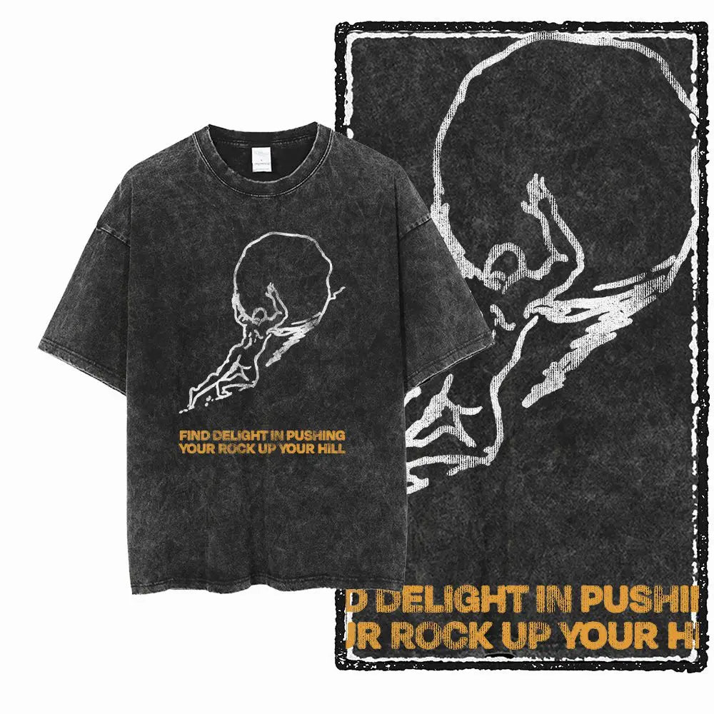 G58 Acid Washed Black Cotton Vintage Creative  Graphic Men T-shirt |  Streetwear Big Size Cool O-neck men's Tee Tshirt