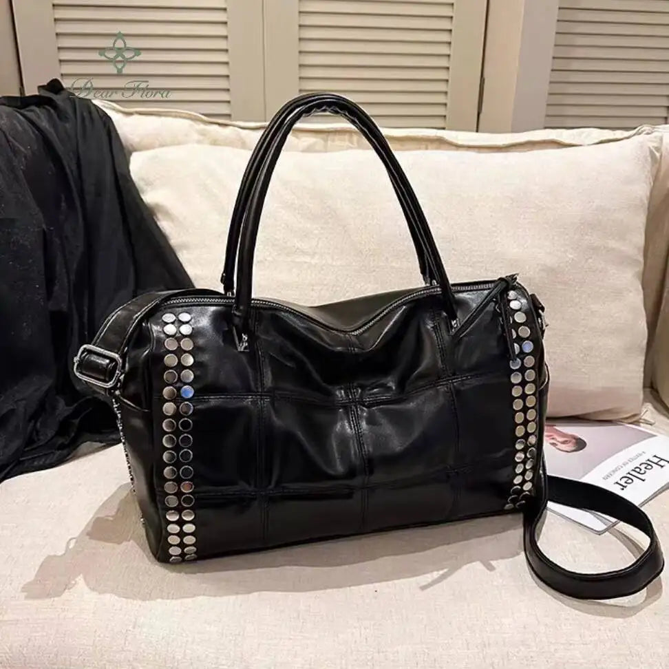 New Y2K Fashion Retro Rivet Tote Bag Women's High-end Handbag Large Capacity Motorcycle Shoulder Bag Daily Commute Crossbody Bag