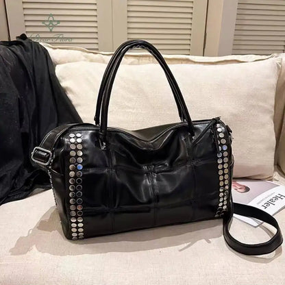 New Y2K Fashion Retro Rivet Tote Bag Women's High-end Handbag Large Capacity Motorcycle Shoulder Bag Daily Commute Crossbody Bag