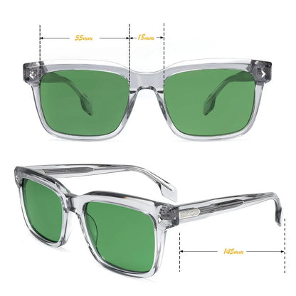 Fashion Retro Rivet Transparent Acetate G15 Green UV400 Rectangle Sunglasses Unisex Eyewear