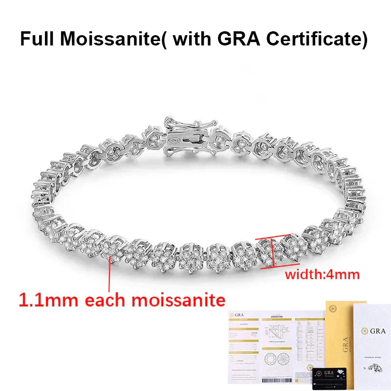 Flower Full Moissanite Tennis Bracelets 925 Sterling Silver D Color Lab Diamond for Women Hand Chain Gift Fine Jewelry GRA