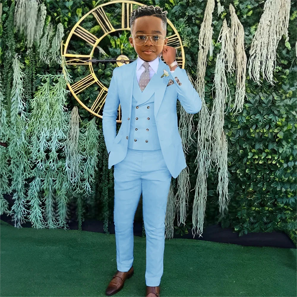 Fashionable Boys Suit Set 3 Pieces Jacket Vest Pants Banquet Party Outfit Elegant Children's Tuxedo Wedding Guest Clothes 2-20T