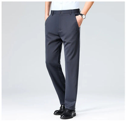 Men's Stretch Pants with Embroidery Casual Suit Pants Wrinkle Resistant Dress Pants