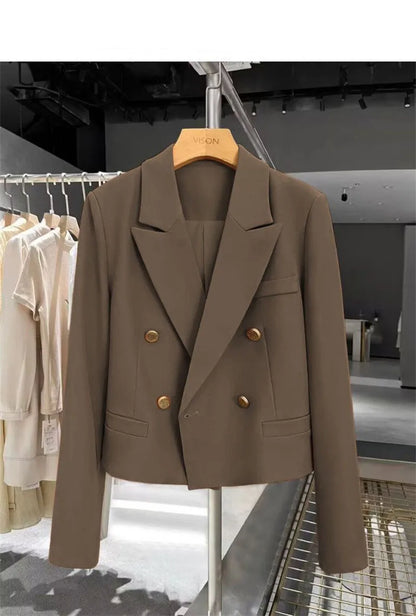 Autumn Elegant Office Lady Suits Blazer Stylish Women OL Work Blazer Casual Solid Crop Top Lapel Neck Long Sleeve Outwear 2025
