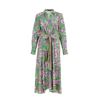New Summer Women Elegant Dress Femme Retro Commuting Shirt Dress Long Sleeved Lace Up Design Casual Dresses