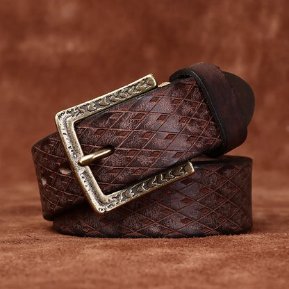 3.8CM Thickened Italian Pure Cowhide High Quality Genuine Leather Belts for Men Carving Strap Male Brass Buckle Jeans Cowboy