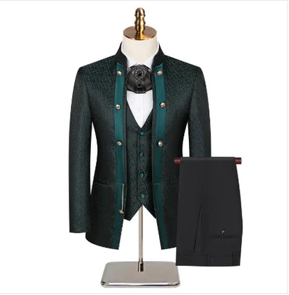 2025 New Wedding Host Performance Men's Suit Dress Three-piece Botanical Floral Pattern  Blazer  for Men with Pants and Vest