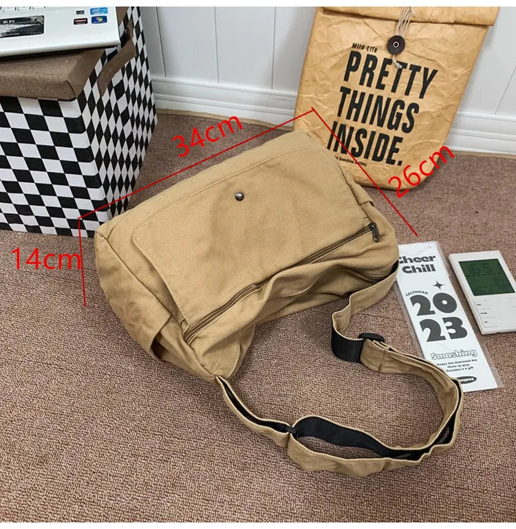 Solid Color Canvas Shoulder Bags Women 100% Cotton Satchels Korea Style Cloth Messenger Bags Large Crossbody Bags Book Packages