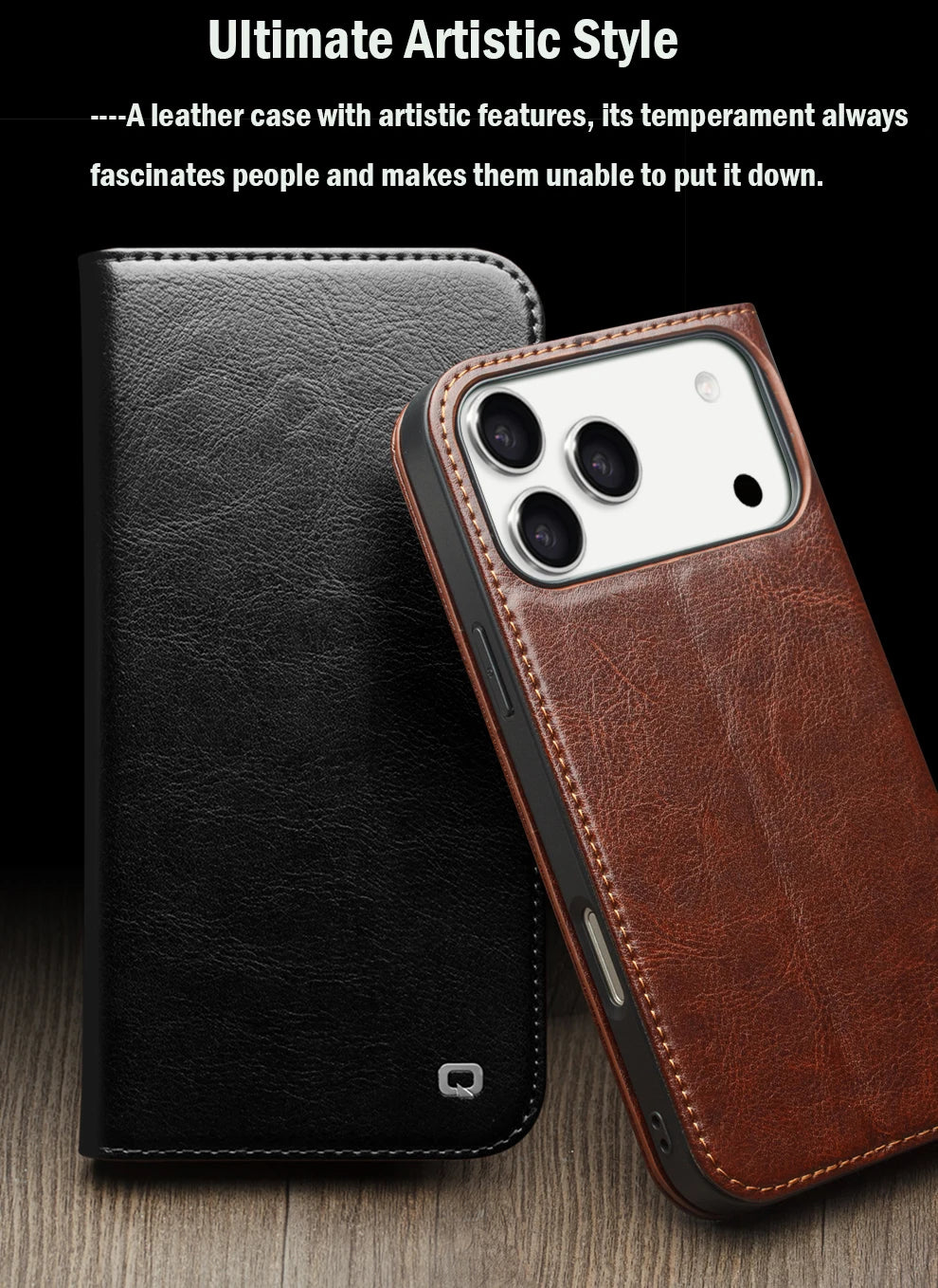 Genuine Leather Flip Case for iPhone 17 Bracket Handmade Business Cover with Card Slots for iPhone 17 Pro Max/17 Air