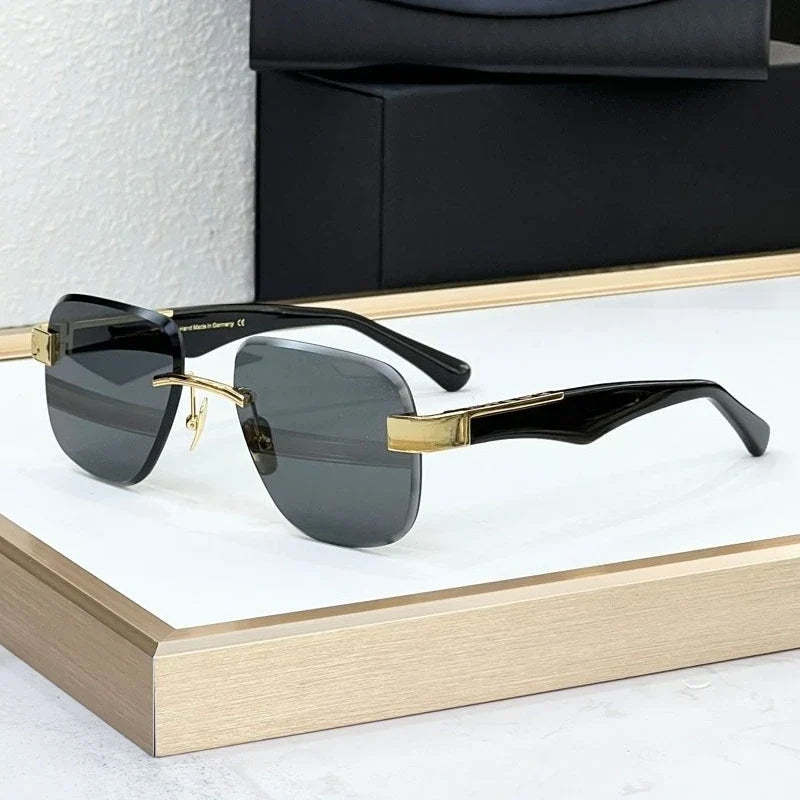 The Magic I Rimless High Street Sunglasses Big Square Germany Trendy Alloy Acetate UV400 Top Quality Outdoor Unisex with Case
