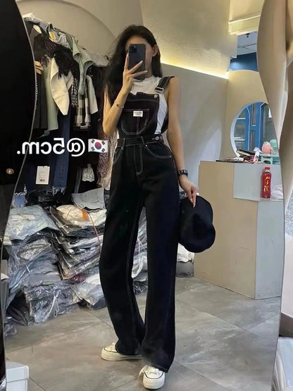 Plus Size Women's High Waist Overalls Denim Utili Pants Straight Leg Spring Autumn New Sle Loose Slimming Versatile Onesie