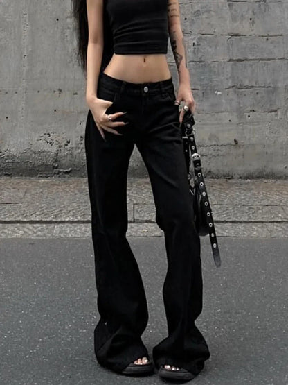 2025 Autumn Winter Women's Flared Denim Pants Y2k Low Rise Jeans Trumpet Pants Bell Bottom 2000s Slim Black Stacked Jeans New In