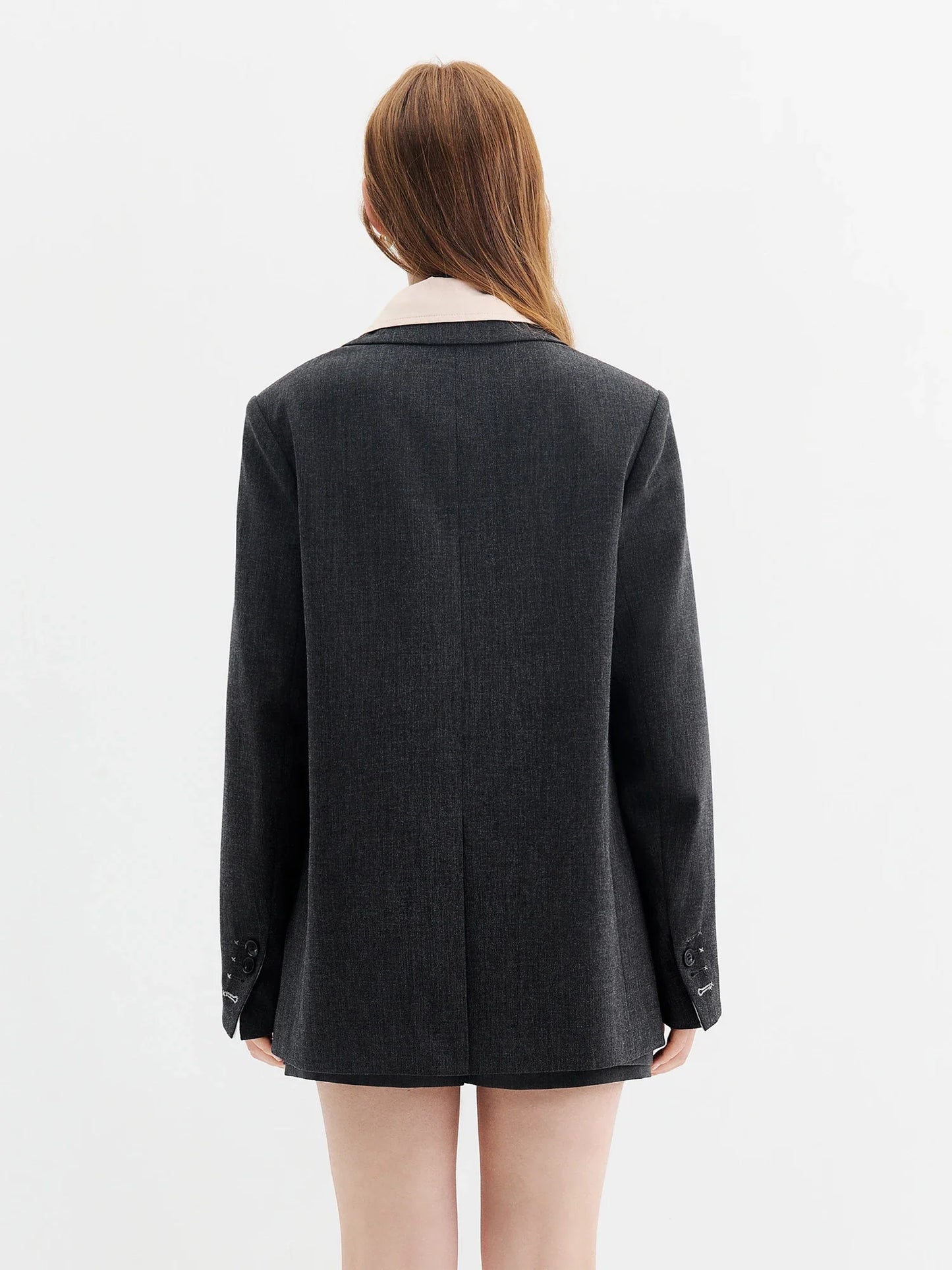 Retro-style Commuter Color-blocked Turn-up Cuff Blazer for Women 2026 Autumn New Style Single-breasted Coat Solid