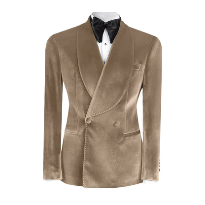 Vintage Velvet Wedding Tuxedos Jacket Double Breasted Men Blazers Suit Peaked Lapel Groom Wear Party Sport Coats Customized