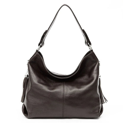 Elegant Beige Women Genuine Leather Handbag Hobo Bag Fashion Crossbody Tassel Big Capacity Shopper Tote Purse Sac Hot Sale