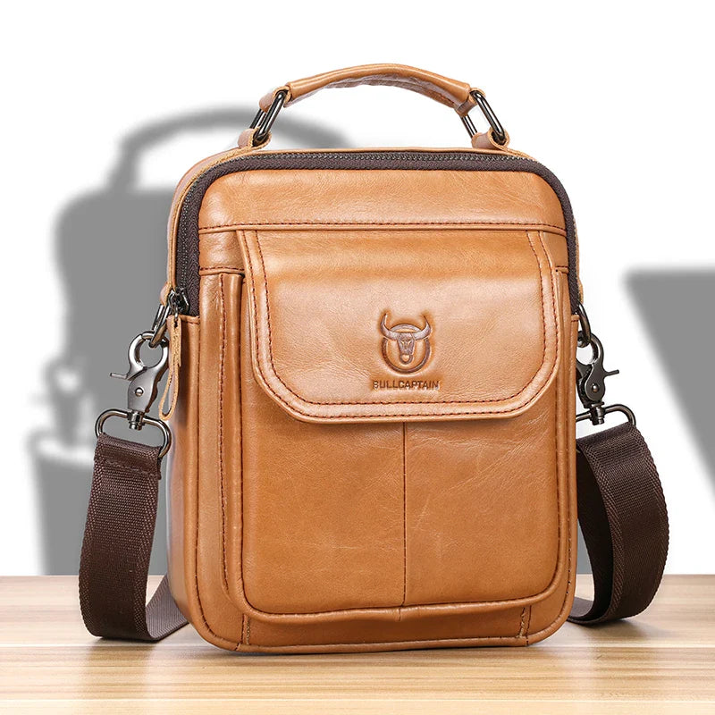 Men's Genuine Leather Shoulder Bag Multifunctional 7.9-inch Tablet Handbag Retro Casual Crossbody Bag Cowhide