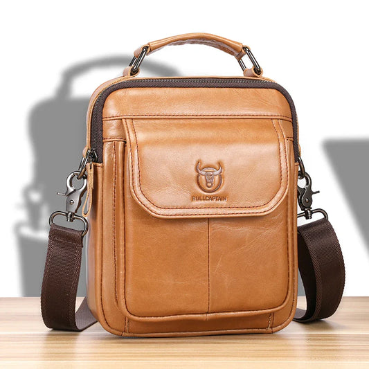 Men's Genuine Leather Shoulder Bag Multifunctional 7.9-inch Tablet Handbag Retro Casual Crossbody Bag Cowhide
