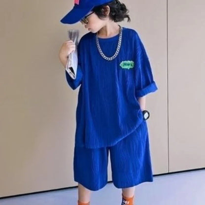 Klein Blue Wave Pattern Children's Clothes Boys T-shirt Boy Summer Set Suit Kids Toddler Clothing Sets From 4 Cotton Child Boy's