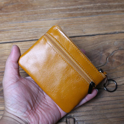 Vintage Genuine Leather Men's Zero Wallet Natural Cowhide Zipper Key Bag Women's Bank Card Bag Mini Coin Bag  Card Holder
