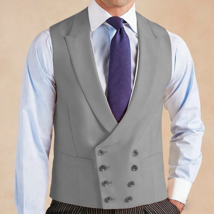 Men Vest White With Lapel Solid Double Breasted Waistcoat For Wedding Banquet Business Work Office Casual Daily Men Suit Vest