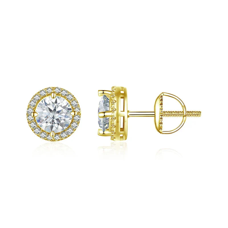 Exquisite Gold Halo Stud Earrings 925 Sterling Silver Moissanite Earrings for Women Engagement Wedding Fine Jewelry Gift