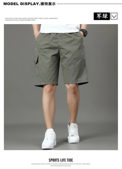Summer new men's work shorts pocket zip trend versatile casual trousers five work trousers
